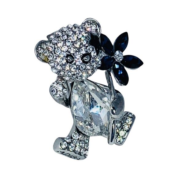 Swarovski Crystal Teddy Bear Brooch Pin 1.5" Whimsical Star Eye Shimmering - Picture 2 of 12